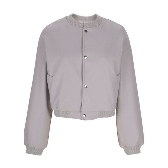 Olyvenn Women's Flight Jacket Long Sleeve Button Front Coat With Pockets Loose Fit Fall Winter Casual Fashion Every Day Wear Gray XL