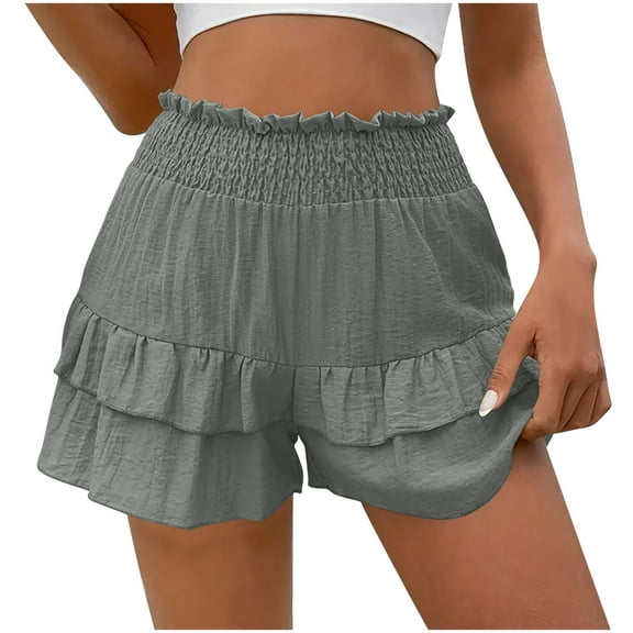 Olyvenn Women's Flowy Linen Skirts Shorts Ruffle Boho Summer Smocked High Waist Running Tennis Casual Skorts Dark Gray S