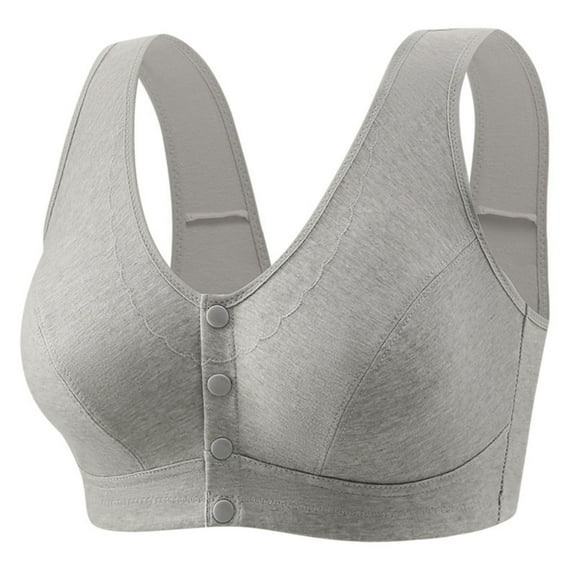 Olyvenn Women's Front Closure Comfort Cotton Bras Wirefree Lightly Padded Full Coverage Support Minimizer Bra Seamless Plus Size Brassiere Gray XXXXXXL