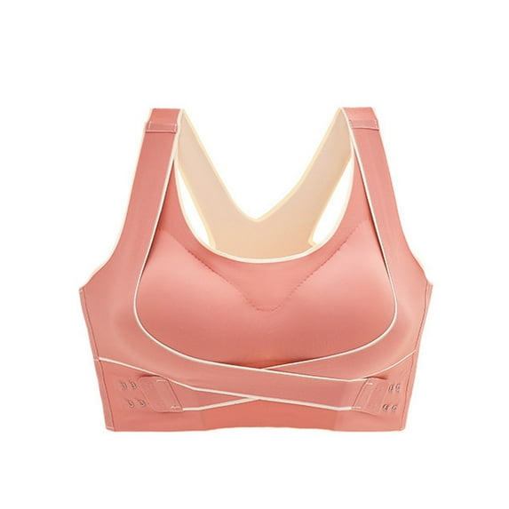 Olyvenn Women's Front Cross Back Closure Push Up Bra Lightly Padded Seamless Wirefree Bralette Sports Bras Pink M
