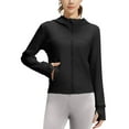 thumbnail image 1 of Olyvenn Women's Full Zip Hooded Sweatshirts Workout Sweat Jackets Slim Fit Running Track Hoodies with Thumbholes Black XXL, 1 of 5