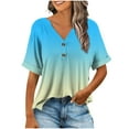 thumbnail image 1 of Olyvenn Women's Gradient Tops Summer Trendy 2025 Dressy Casual Bloues Loose Fit Half Sleeve Buttons V Neck Tshirts Shirts Light Blue XL, 1 of 6