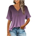 thumbnail image 1 of Olyvenn Women's Gradient Tops Summer Trendy 2025 Dressy Casual Bloues Loose Fit Half Sleeve Buttons V Neck Tshirts Shirts Purple S, 1 of 6