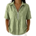 thumbnail image 1 of Olyvenn Women's Half-Zip Linen Blend Button Collared Shirt, Short Sleeve, Two Chest Pockets, Casual & Workwear Top Green XXL, 1 of 7