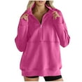 thumbnail image 1 of Olyvenn Women's Half Zip Sweatshirts Fleece Stand Collar Long Sleeve Thumb Hole Oversized Pullovers with Pockets Hot Pink L, 1 of 7