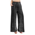 thumbnail image 1 of Olyvenn Women's High Elastic Waist Straight Wide Leg Pants Sequin Bling High Cut Casual Loose Pleated Party Night Out Club Wear Long Pants Black S, 1 of 9
