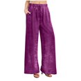 thumbnail image 1 of Olyvenn Women's High Elastic Waist Straight Wide Leg Pants Sequin Bling High Cut Casual Loose Pleated Party Night Out Club Wear Long Pants Purple L, 1 of 9