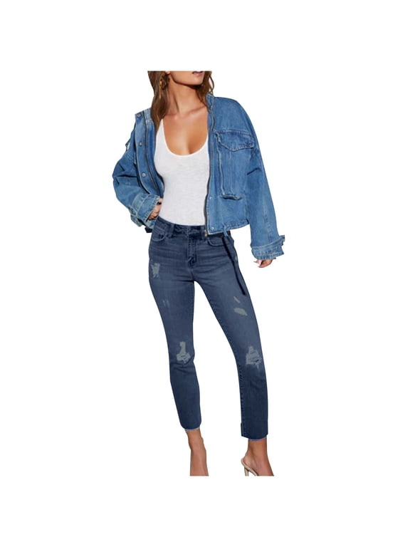 Women's High Rise Ripped Skinny Jeans Slim Fit Stretch Denim Jean Jeggings Fashion Comfort Soft Motion Jeans Blue 12