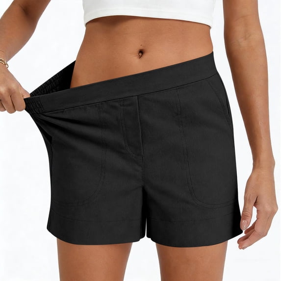 Olyvenn Women's High Waisted Elastic Waist Shorts with Pockets Casual Summer Work Shorts Black XXL
