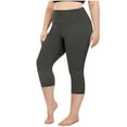 thumbnail image 1 of Olyvenn Women's High Waisted Plus Size Yoga Pants, Tummy Control Solid Sports Capris Active Breathable Flexibility 3/4 Leggings Dark Gray XXXXXL, 1 of 5