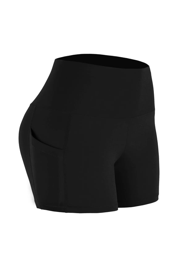 Women's High Waisted Yoga Shorts Side Pocket Athletic Workout Running Shorts Black XXXXL