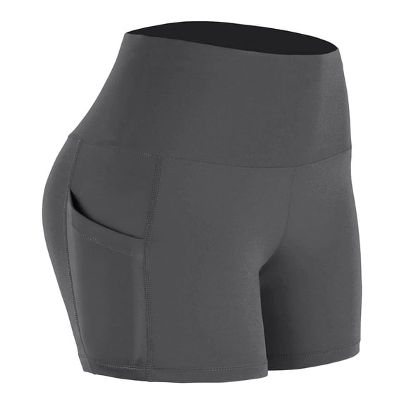 Olyvenn Women's High Waisted Yoga Shorts Side Pocket Athletic Workout Running Shorts Dark Gray M