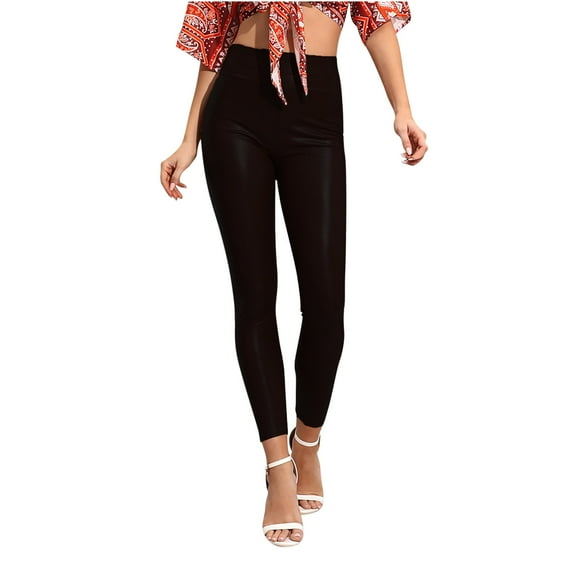 Olyvenn Women's High-waisted Leather Pants With Four-sided Bottoms 2023 Lightweight Tummy Control Outdoor Leggings Full Length Pants for Women Stylish Black 8