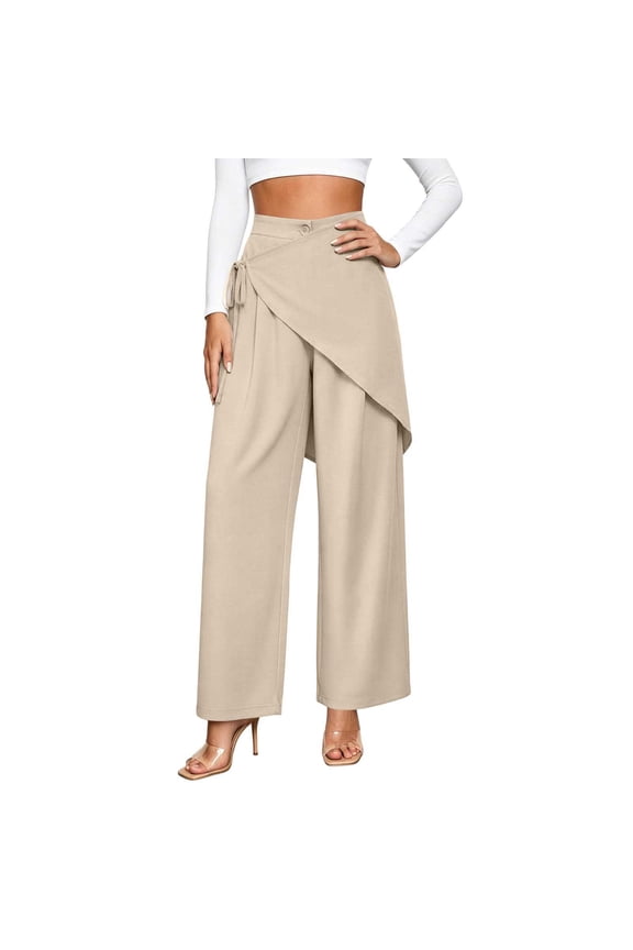 Women's Irregular Wide Leg Pants, High Waist, Fashion Loose Casual Trousers for Summer Outfit Beige S