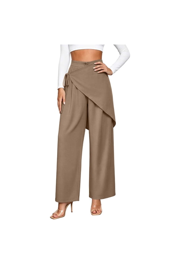 Women's Irregular Wide Leg Pants, High Waist, Fashion Loose Casual Trousers for Summer Outfit Khaki S