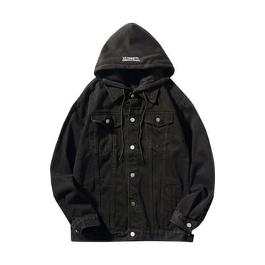 Olyvenn Women's Jean Buttons Ripped Denim Jackets Coats with Detachable Hood,Sherpa Fleece Linings and Regular Jackets Black 14
