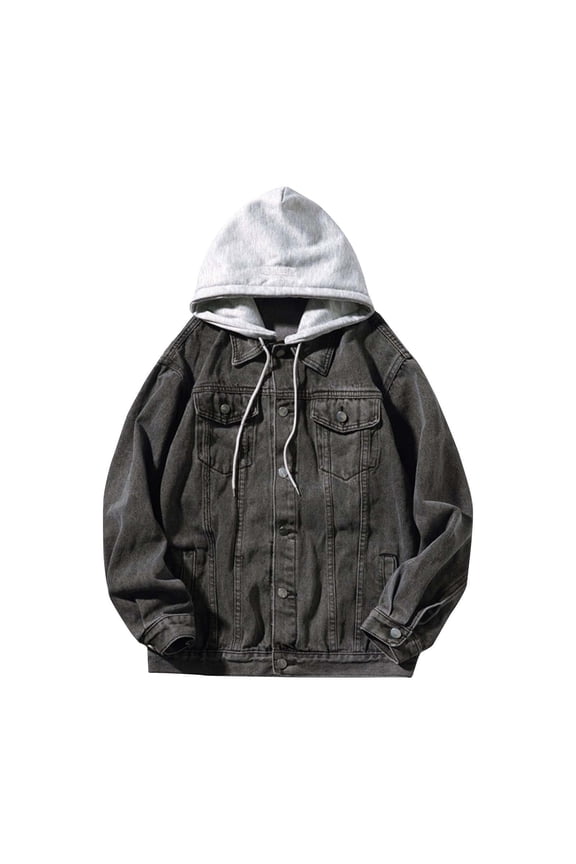 Women's Jean Buttons Ripped Denim Jackets Coats with Detachable Hood,Sherpa Fleece Linings and Regular Jackets Gray 12