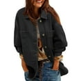 thumbnail image 1 of Olyvenn Women's Jean Jacket Collared Oversized Boyfriend Button Up Long Sleeve Split Zimbaplatinum Denim Jackets Black M, 1 of 6