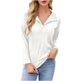 thumbnail image 1 of Olyvenn Women's Lapel V Neck Long Sleeve Shirts 2025 Fashion Blouse Textured Dressy Casual Pullover Sweater Tops White XL, 1 of 7