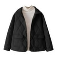thumbnail image 1 of Olyvenn Women's Lapel Winter Quilted Puffer Jacket, Button Up Casual Warm Padded Down Coats Insulated Outerwear with Pockets Black XXL, 1 of 5