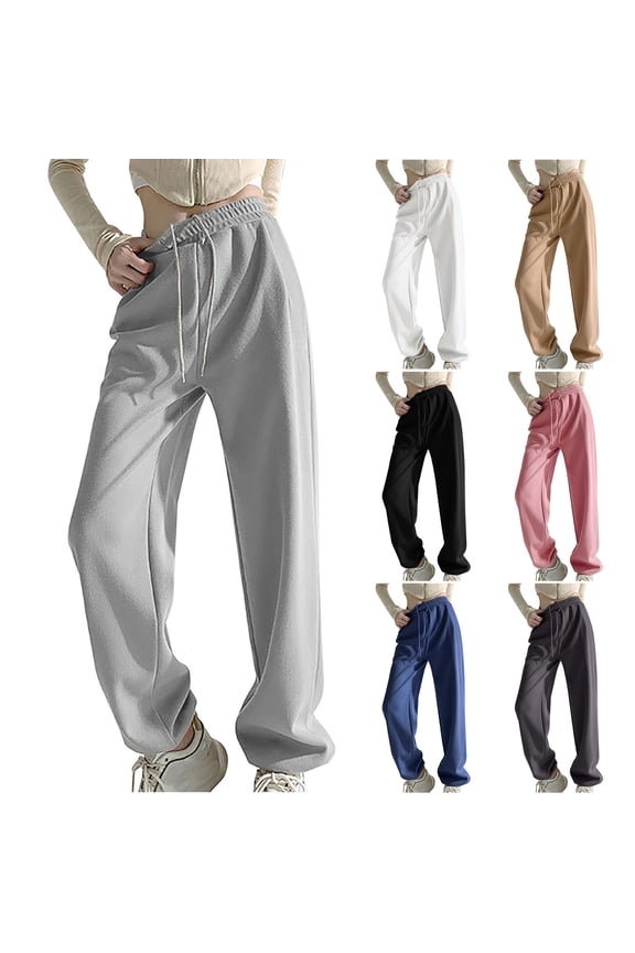 Women's Large Size Casual Sweatpants Daily Long Trousers for Sports Solid Color Drawstring Elastic Waist Lightweight Leggings for 2023 Trendy Women Black 4