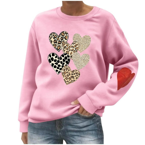 Olyvenn Women's Leopard Heart Print Oversized Sweatshirts - Casual 2025 Fall Pullover Loose Crewneck Long Sleeve Cute Graphic Tee Tops Pink M