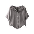 thumbnail image 1 of Olyvenn Women's Lightweight Loose Babydoll Tops Collar Button Down Linen Shirts Top Blouse Short Sleeve Summer Loose Shirts Gray XXL, 1 of 6