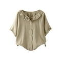 thumbnail image 1 of Olyvenn Women's Lightweight Loose Babydoll Tops Collar Button Down Linen Shirts Top Blouse Short Sleeve Summer Loose Shirts Khaki XL, 1 of 6