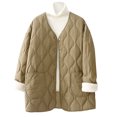 thumbnail image 1 of Olyvenn Women's Lightweight Quilted Puffer Jackets Button Down Collarless Casual Solid Winter Puffy Coat with Pockets Khaki L, 1 of 8