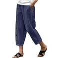 thumbnail image 1 of Olyvenn Women's Linen Capri Pants with Pockets Petite Summer Beachwear Lightweight Elastic Waist Boho Vacation Travel Pants Navy S, 1 of 6