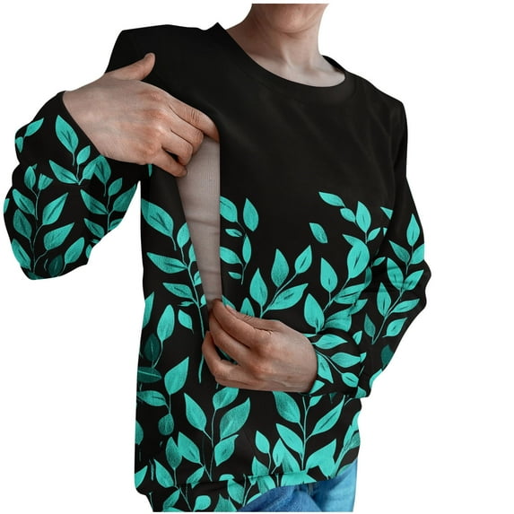 Olyvenn Women's Long Sleeve Breastfeeding Nursing Tops Zip Side Postpartum Shirt Loose Crewneck Floral Printed Casual Sweatshirts Black S