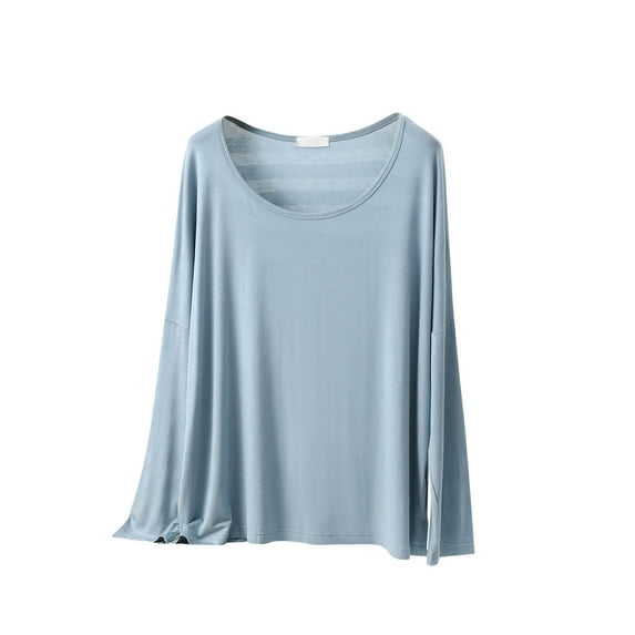Olyvenn Women's Long Sleeve Sleep T-Shirt Crew Neck Pajama Tops Nightwear Comfy Shirts Trendy Fashion Lounge Clothes Green Free Size
