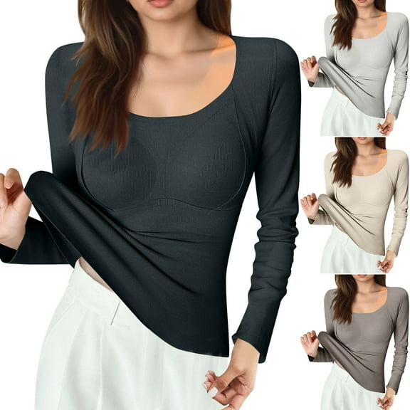 Olyvenn Women's Long Sleeve Thermal Shirts Fleece Lined Tops Winter Warm Base Layer Cold Weather Underwear Fleece Shirt Pink L