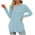 thumbnail image 1 of Olyvenn Women's Long Sleeve Tunic Tops 2025 Crew Neck Casual Tops Side Split Shirts Solid Spring Fashion Pullover Tops Light Blue 6, 1 of 6