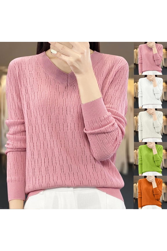 Women's Long Sleeve V Neck Pullover Tops Trendy Solid Knitted Loose Jumper Sweaters Classic Soft Cozy Basic Sweater Orange S