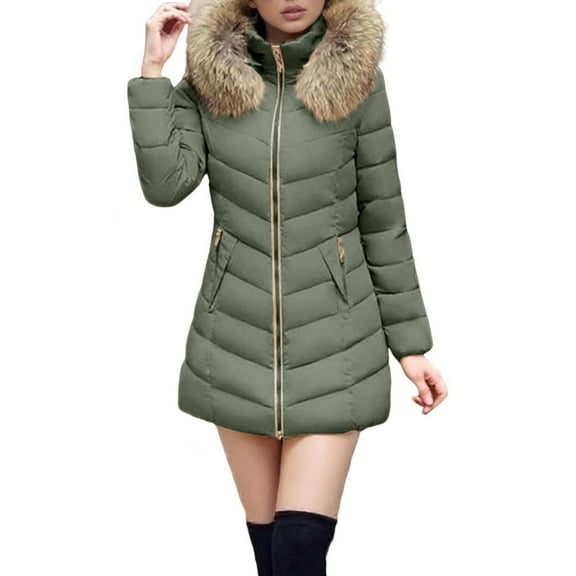 Olyvenn Women's Long Winter Faux Fur Puffer Quilted Coat with Pocket Hooded Zip Up Padded Down Long Sleeve Thick Jacket Army Green XXXXXL