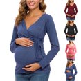 thumbnail image 1 of Olyvenn Women's Maternity Shirts Long Sleeve Tie Front Wrap Maternity Tops Wrap V Neck Blouse Cross Over Nursing Tshirt Black 8, 1 of 5