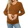 thumbnail image 1 of Olyvenn Women's Maternity Shirts Puff Long Sleeve Pregnancy Tops Crew Neck Basic Ribbed Knit Pregnant Blouses Brown L, 1 of 5