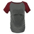 thumbnail image 1 of Olyvenn Women's Maternity Shirts Raglan Short Sleeves Nursing Tops Double Laye Breastfeeding Tees Pregnancy Clothes Gray 6, 1 of 7