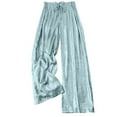 thumbnail image 1 of Olyvenn Women's Metallic High Elastic Waist Straight Leg Pants Drawstring Casual Party Nightout Clubwear Long Pants Light Blue 20-22, 1 of 8