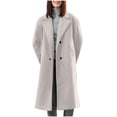 thumbnail image 1 of Olyvenn Women's Notched Collar Wool Blend Pea Coat Winter Double Breasted Trench Coat Long Oversized Button Down Overcoats Silver M, 1 of 9