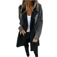 thumbnail image 1 of Olyvenn Women's Notched Lapel Double Breasted Denim Spliced Faux Suede Leather Long Trench Coat Color Block Jacket Outerwear Black XXXXL, 1 of 7