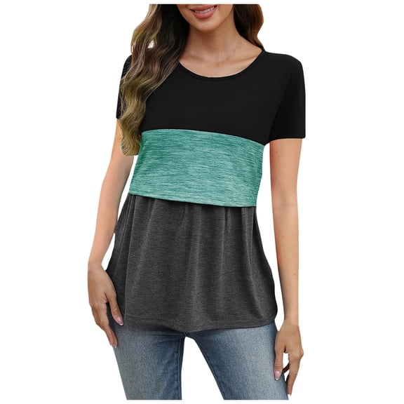 Olyvenn Women’s Nursing Top Long Sleeve Scoop Neck Color Block Maternity Blouse Patchwork Nursing Shirt Breastfeeding Shirts Green 12