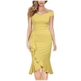 thumbnail image 1 of SMihono Women's Off Shoulder Ruffle Dress Vintage Bodycon Mermaid Party Elegant Dresses Evening Party Cocktail Dress Ball Gown Yellow 8, 1 of 5