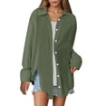 thumbnail image 1 of Olyvenn Women's Oversized Button Down Shirts Business Casual Long Sleeve Blouse Work Striped Tops Collared Cotton Linen Blouse Army Green S, 1 of 7
