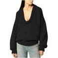 thumbnail image 1 of Olyvenn Women's Oversized Scoop Neck Pullover Sweater Long Sleeve Knitted Sweater Chunky Trendy Fall Winter Sweater Tops Black M, 1 of 6