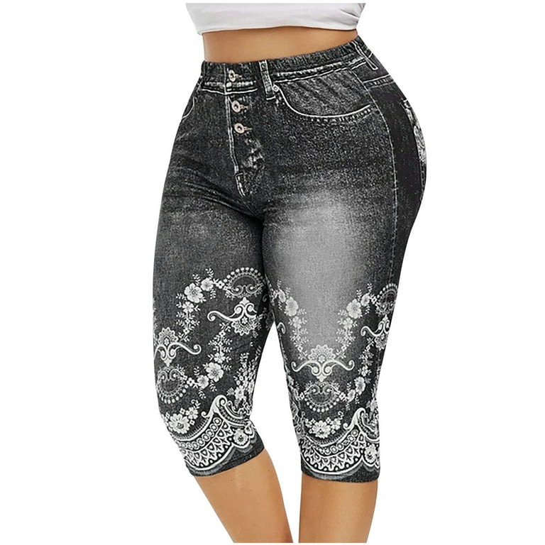 Olyvenn Women's Oversized Sexy Temperament Printed Sports Active Leggings  Paired With Hip Lifting Yoga Capris Comfy Holiday Female Dressy Fashion  Black 10 