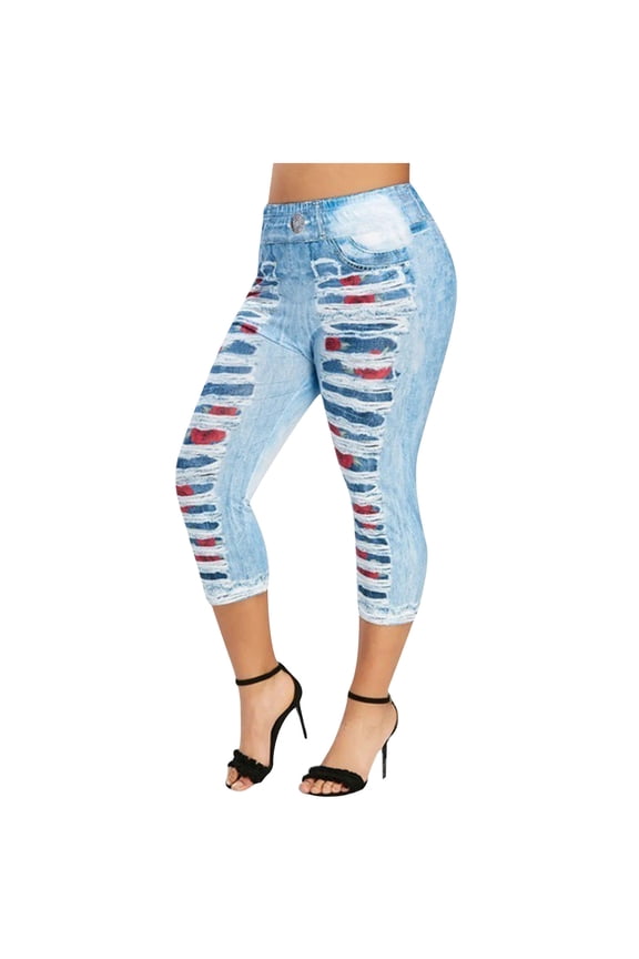 Women's Oversized Trendy Temperament Printed Sports Active Leggings Paired With Hip Lifting Yoga Capris Young Adult Love 2023 Female Fashion Sky Blue 10
