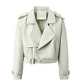 Olyvenn Women's PU Leather Jacket Belted Cropped Motorcycle Biker