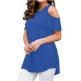 thumbnail image 1 of Olyvenn Women's Peplum Tops Casual Blouse Off Shoulder Short Sleeve Tees Vintage Solid Summer Tops Crew Neck Shirts Ruffle Beach Relaxed Dressy Blouse Workout 2023 Trendy Fashion Blue 12, 1 of 6